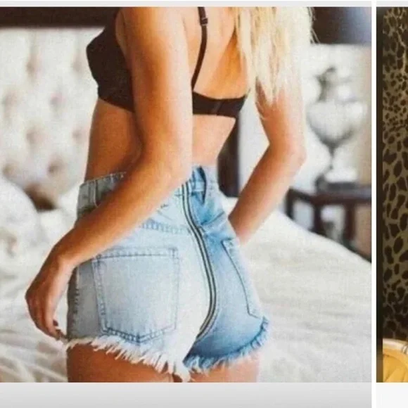 Revice “Yin Yang Tokyo” zip around light dark wash cutoff denim short American - Picture 2 of 8